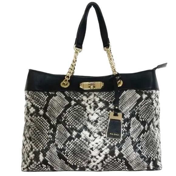 Aldo Snake Print Vegan Leather Satchel Tote Chain Handles Crossbody Strap Animal - Picture 2 of 12